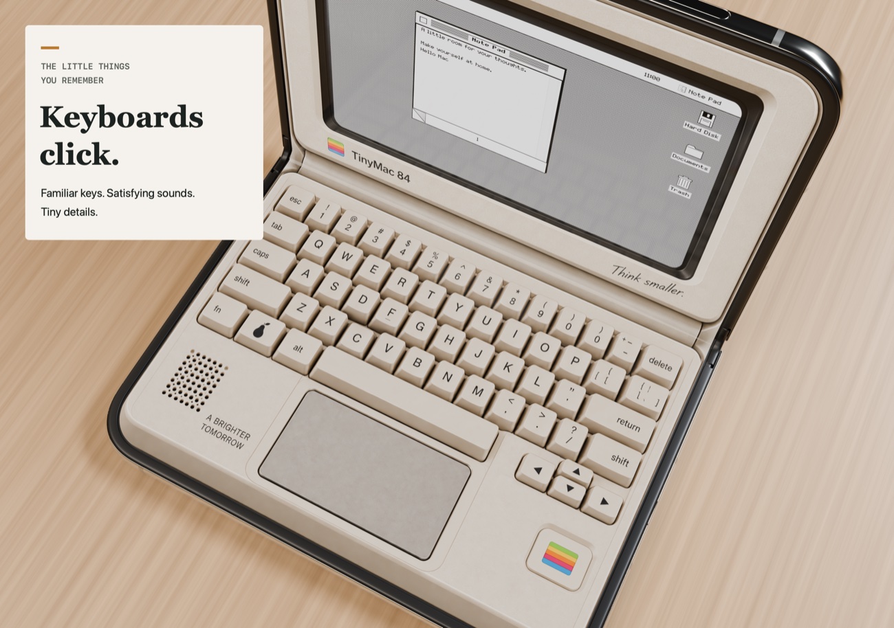 App Store screenshot: Macintosh keyboard closeup, captioned Keyboards click